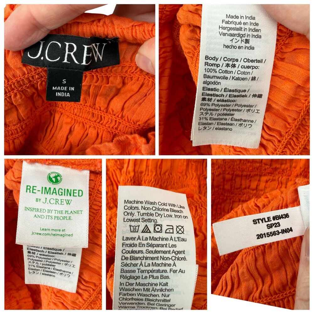 J Crew Top Womens Small Puff Sleeve Textured Voile Smocked Swiss Dot Cotton Fall - Picture 7 of 8